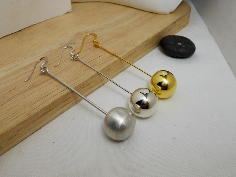 Long Dangle Ball Earrings – 925 Sterling Silver or 24K Gold Plated Handmade Drop Earrings - Image 17