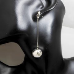 Long Dangle Earrings β 925 Sterling Silver 16mm Ball Drop Handmade Jewelry