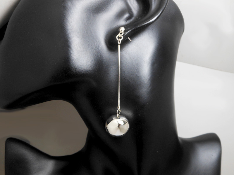 Long Dangle Earrings β 925 Sterling Silver 16mm Ball Drop Handmade Jewelry