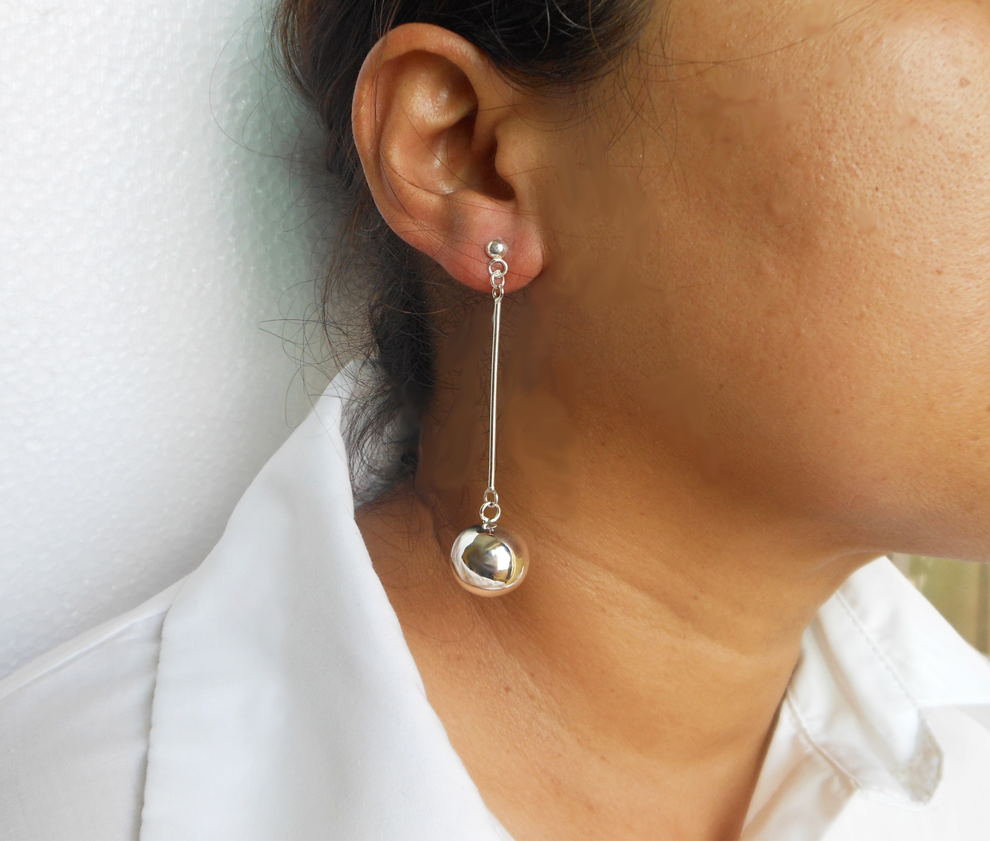 Long Dangle Earrings β 925 Sterling Silver 16mm Ball Drop Handmade Jewelry - Image 4
