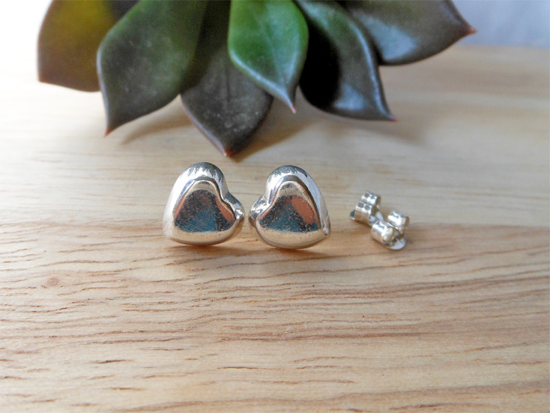 Minimalist 925 Sterling Silver Puffy Heart Stud Earrings – Romantic Handmade Jewelry - Image 7