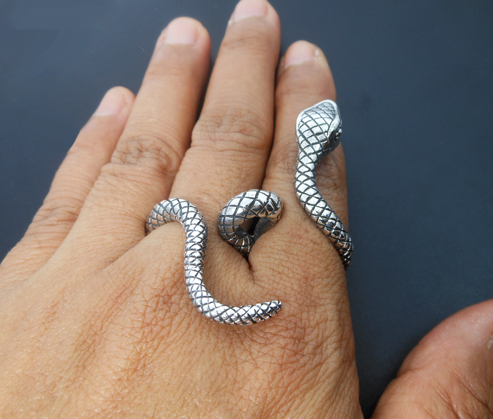 Snake Textured Wrap Double Ring – 925 Sterling Silver Adjustable Unisex Jewelry - Image 7