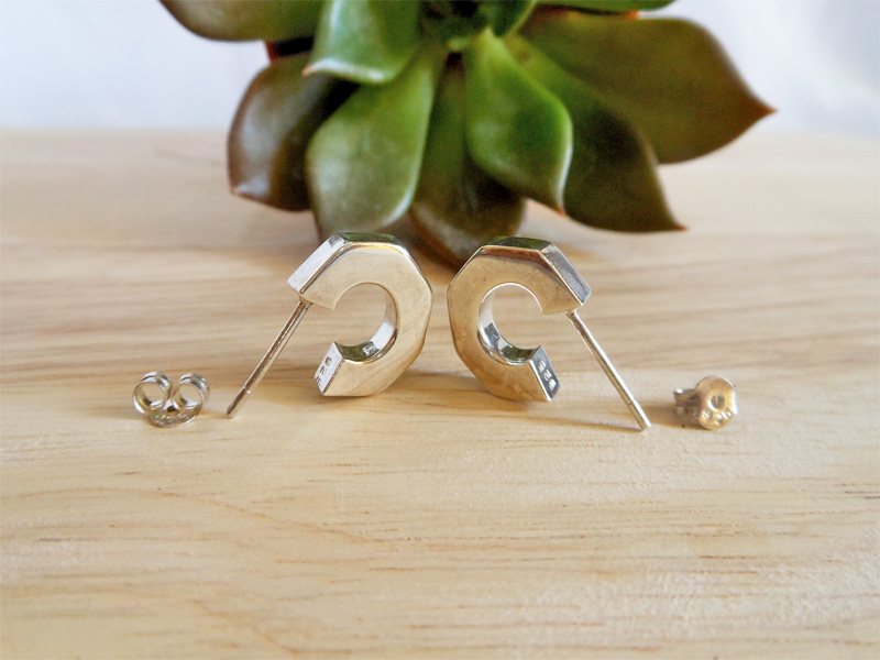 Handmade 925 Sterling Silver Puffied Pentagon Hoop Earrings – Small Geometric Jewelry - Image 3
