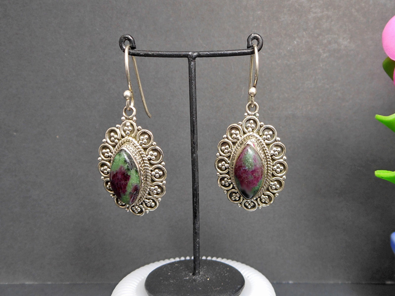Thai Textured Dangle Earrings – Handmade 925 Sterling Silver Ruby in Azurite Jewelry - Image 8