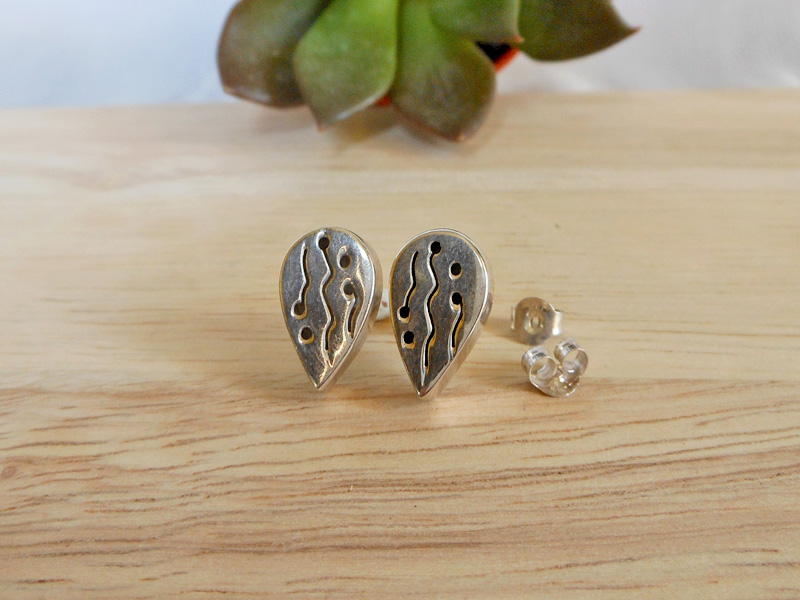 Puffy Wavy Line Detail Teardrop Stud Earrings – 925 Sterling Silver Handmade Jewelry - Image 8