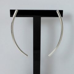 Pair of handmade 925 sterling silver long, round, curved bar line stud earrings featuring a smooth, high-polished finish.
