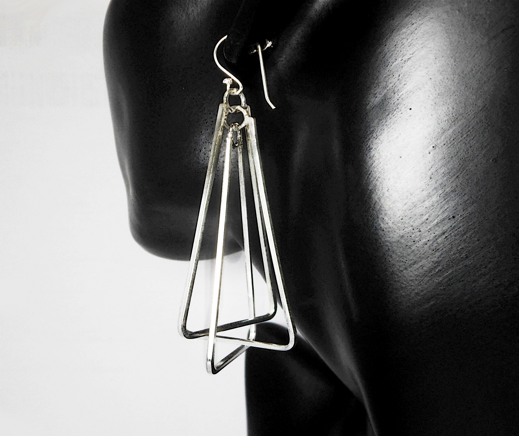 Handmade 925 Sterling Silver Multi Spinning Triangle Pyramid Dangle Earrings – Geometric Statement Jewelry - Image 7