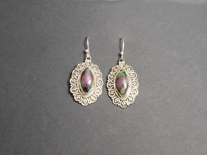 Thai Textured Dangle Earrings – Handmade 925 Sterling Silver Ruby in Azurite Jewelry - Image 9