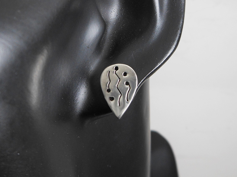 Puffy Wavy Line Detail Teardrop Stud Earrings – 925 Sterling Silver Handmade Jewelry - Image 9