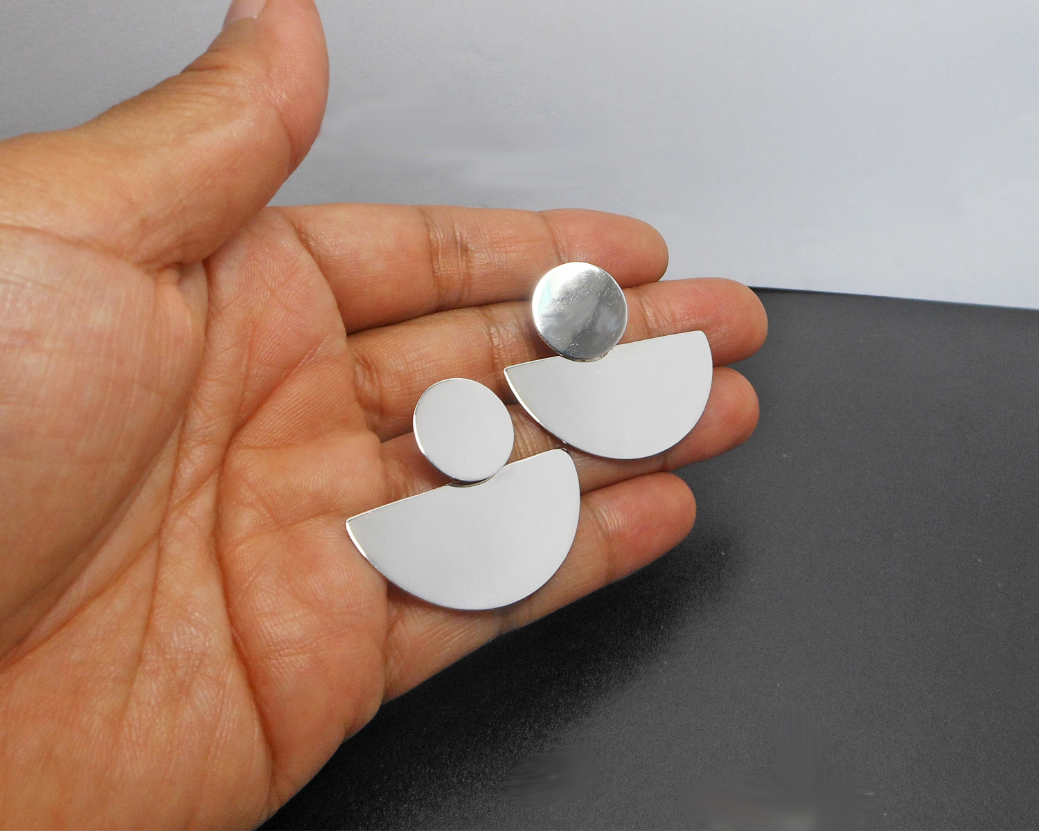 925 Sterling Silver Fan Dangle Stud Earrings – Geometric Half-Circle Jewelry - Image 9