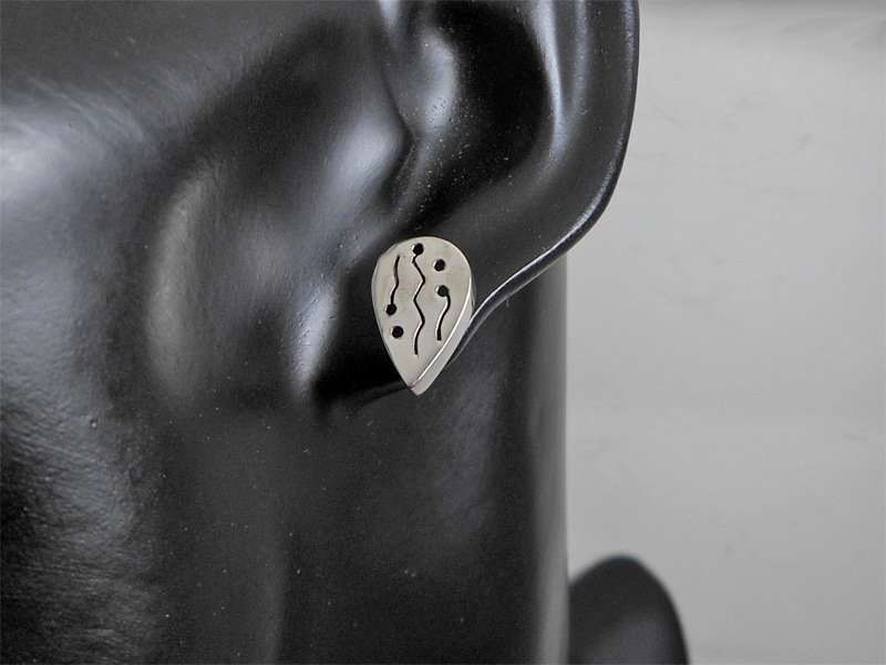 Puffy Wavy Line Detail Teardrop Stud Earrings – 925 Sterling Silver Handmade Jewelry - Image 10