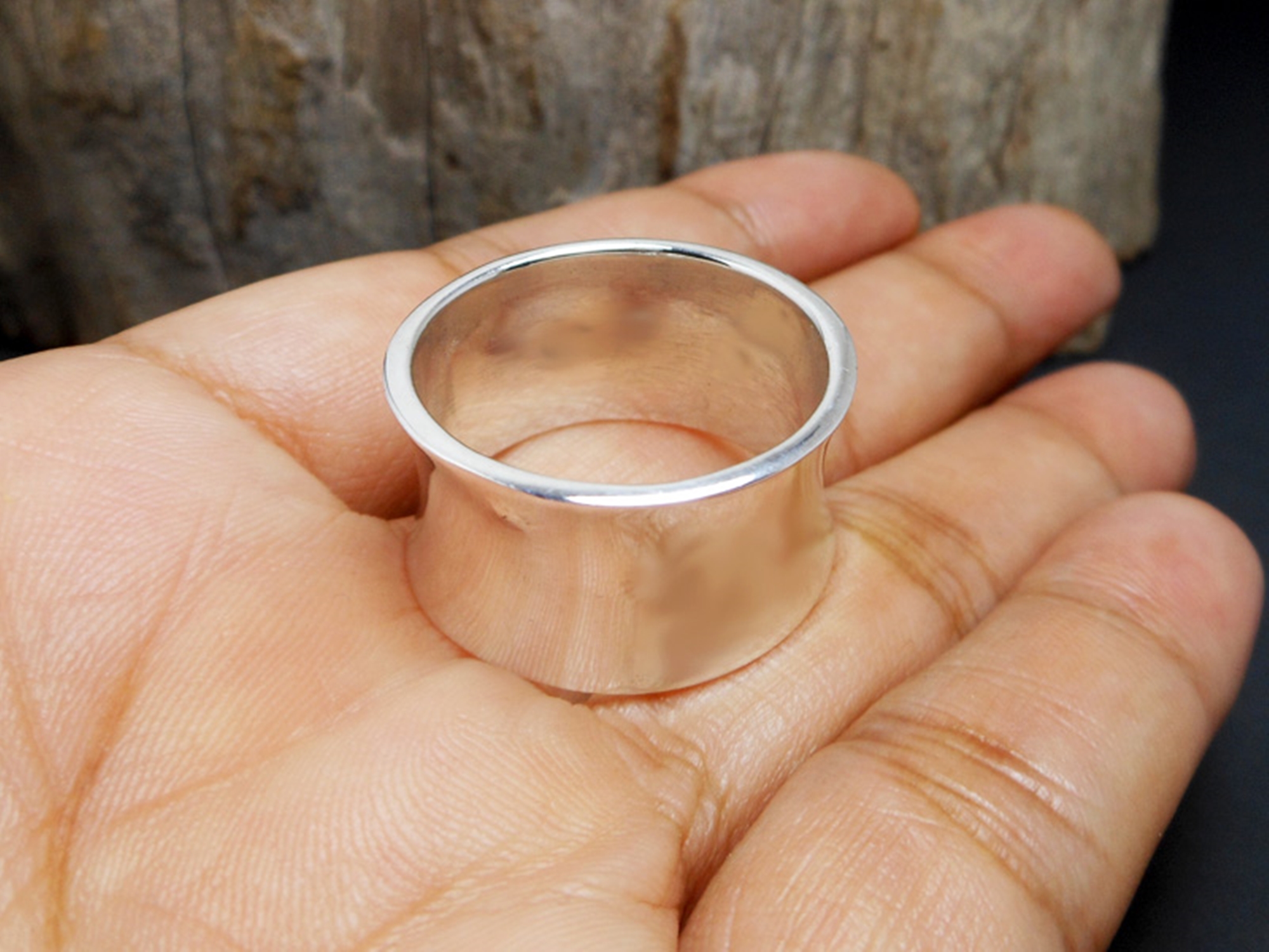 Solid Wide Concave Band Ring – Handmade 925 Sterling Silver Statement Jewelry - Image 10