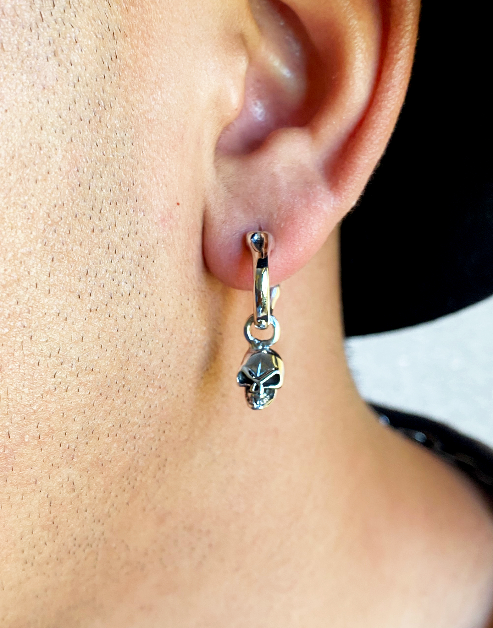 Handmade 925 Sterling Silver Eyebrow Skull Hoop Earrings – Gothic Halloween Jewelry - Image 8