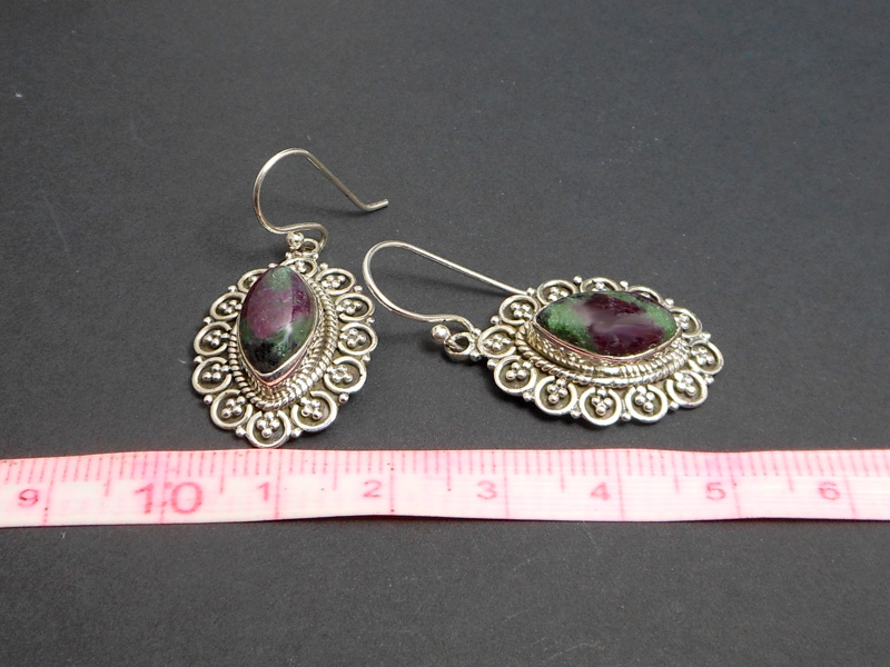 Thai Textured Dangle Earrings – Handmade 925 Sterling Silver Ruby in Azurite Jewelry - Image 11