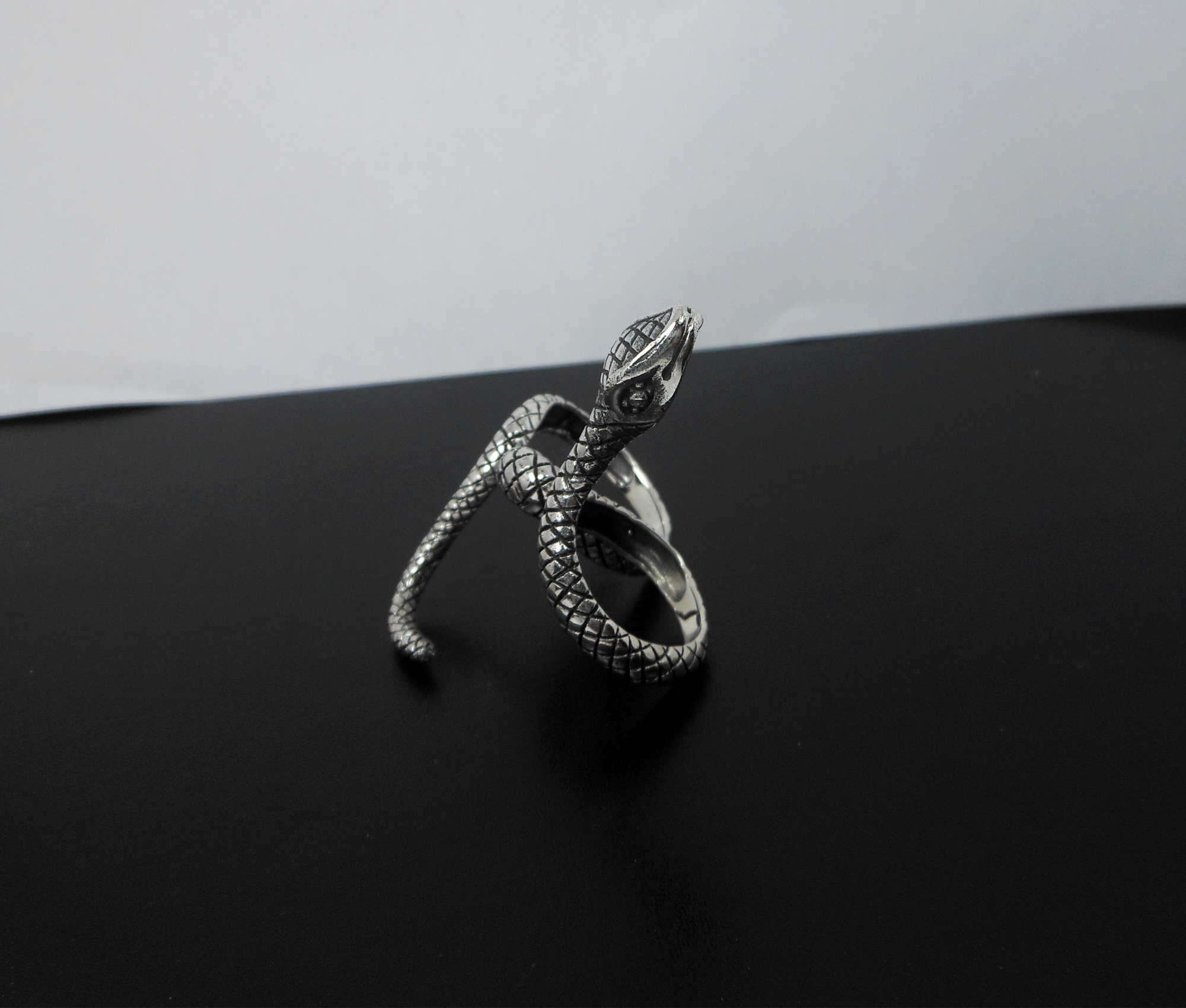 Snake Textured Wrap Double Ring – 925 Sterling Silver Adjustable Unisex Jewelry - Image 11