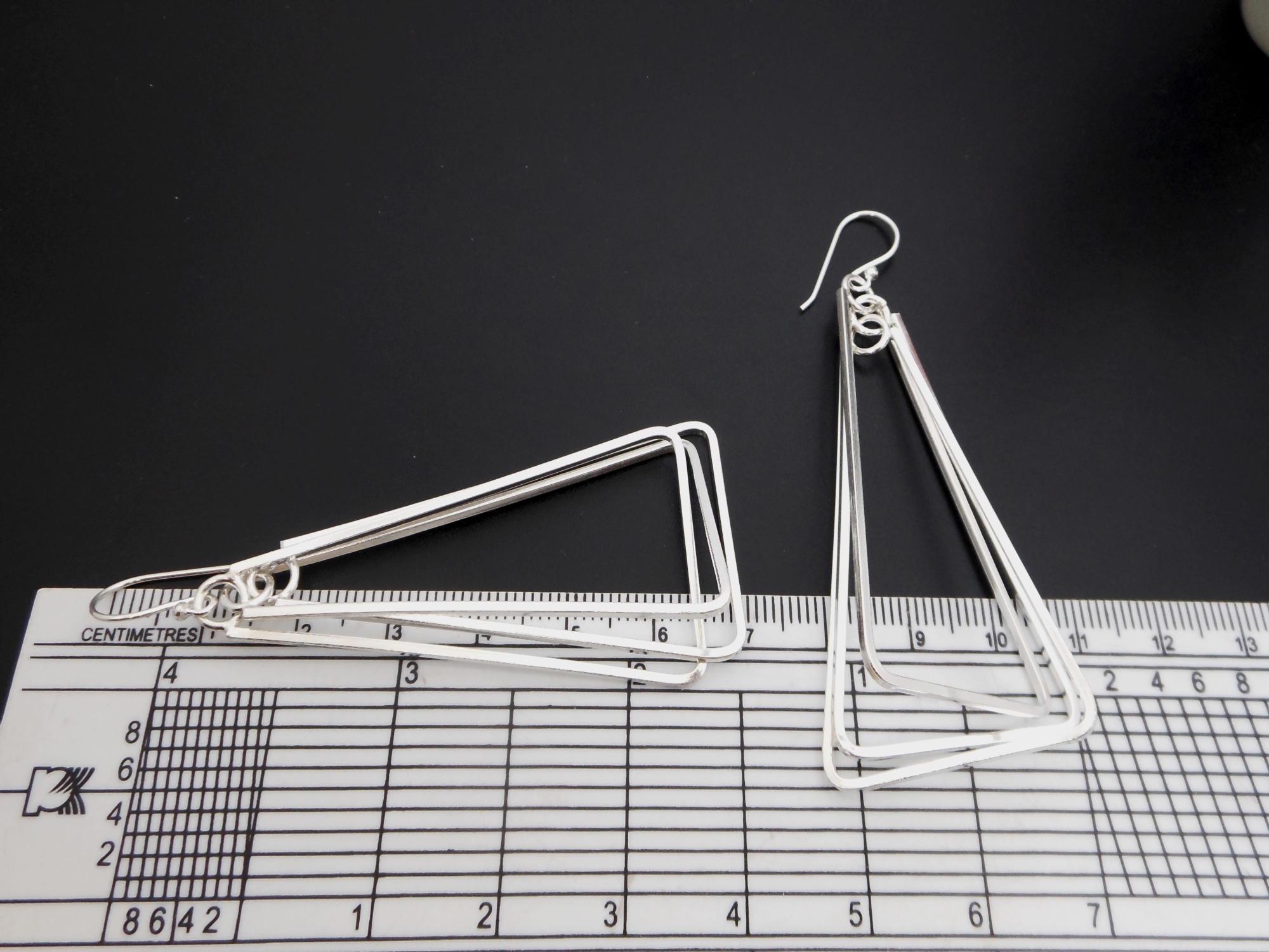 Handmade 925 Sterling Silver Multi Spinning Triangle Pyramid Dangle Earrings – Geometric Statement Jewelry - Image 9