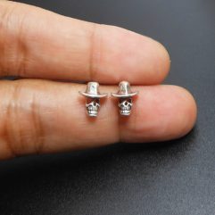 Sterling Silver Skull Sombrero Earring on Male Model – Unique Men's Stud