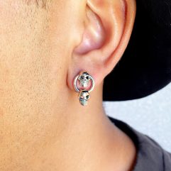 Double Skull Hoop Earrings – 925 Sterling Silver Gothic Drop Jewelry | Sup Silver