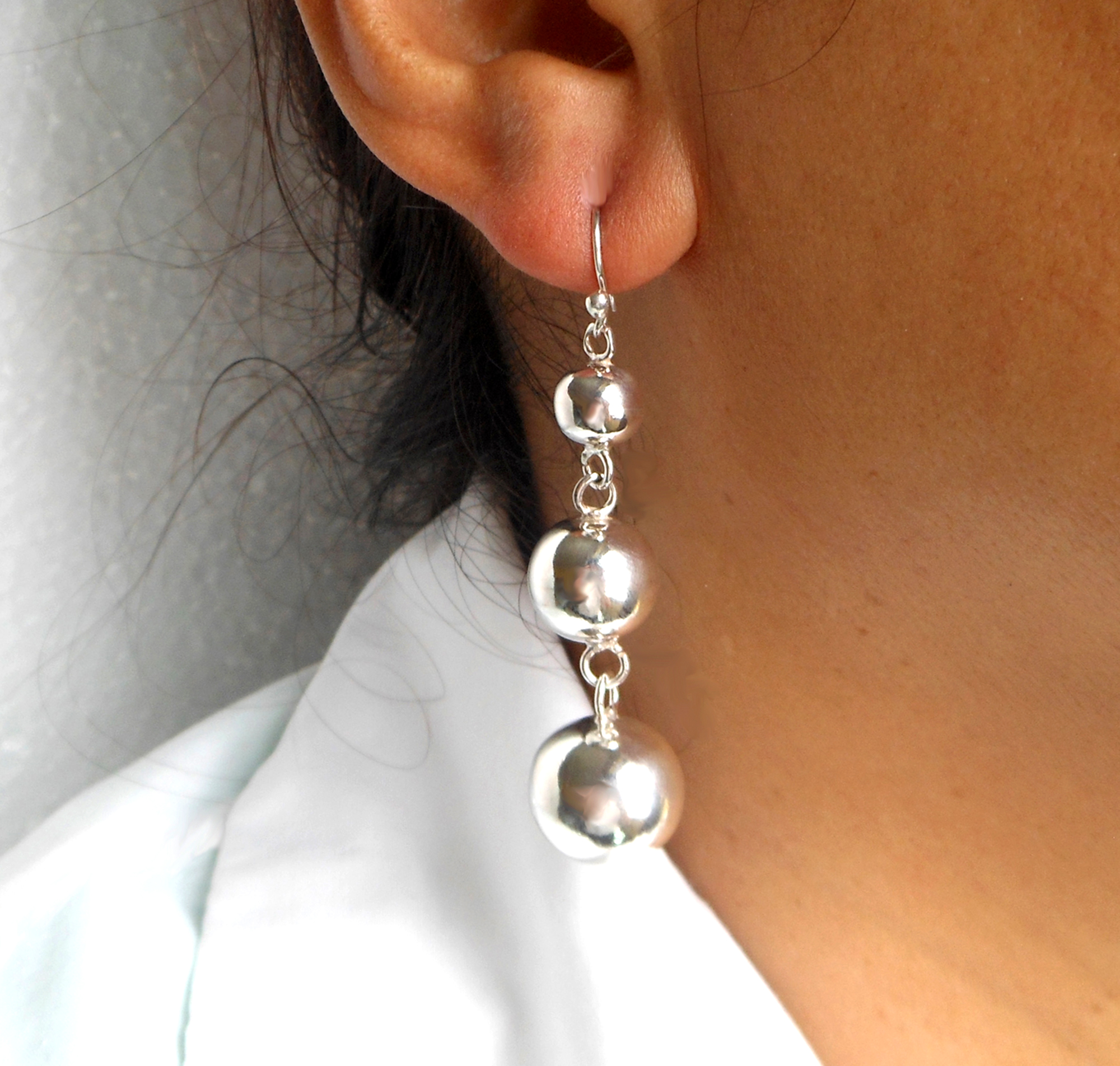 Triple Ball Dangle Earrings – 925 Sterling Silver Tapered Drop Earrings | Sup Silver - Image 12