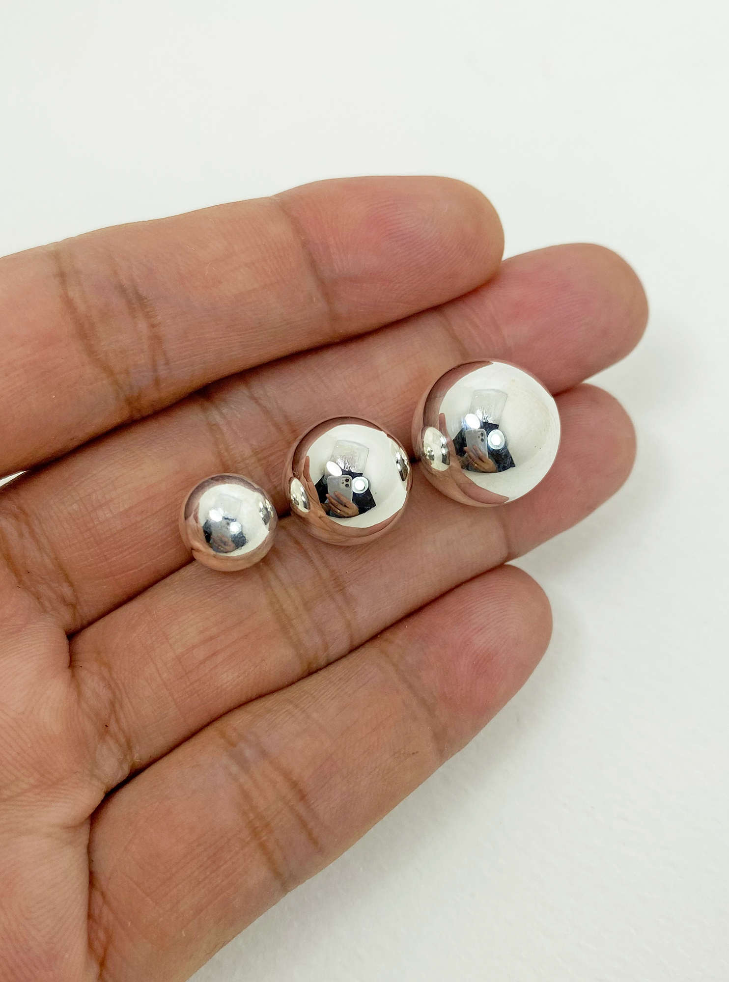 Ball Stud Earrings – Handmade 925 Sterling Silver Sphere Studs (9mm, 12mm, 14mm) - Image 2