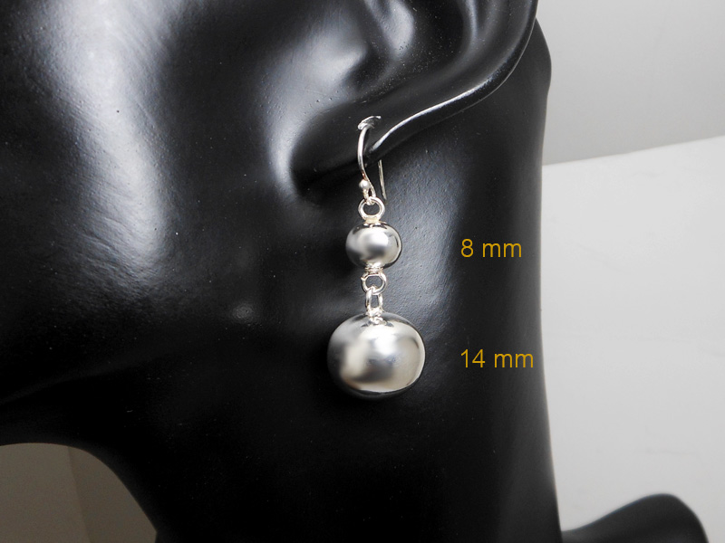 Double Ball Earrings – 925 Sterling Silver Tapered Dangle Drop Earrings | Sup Silver