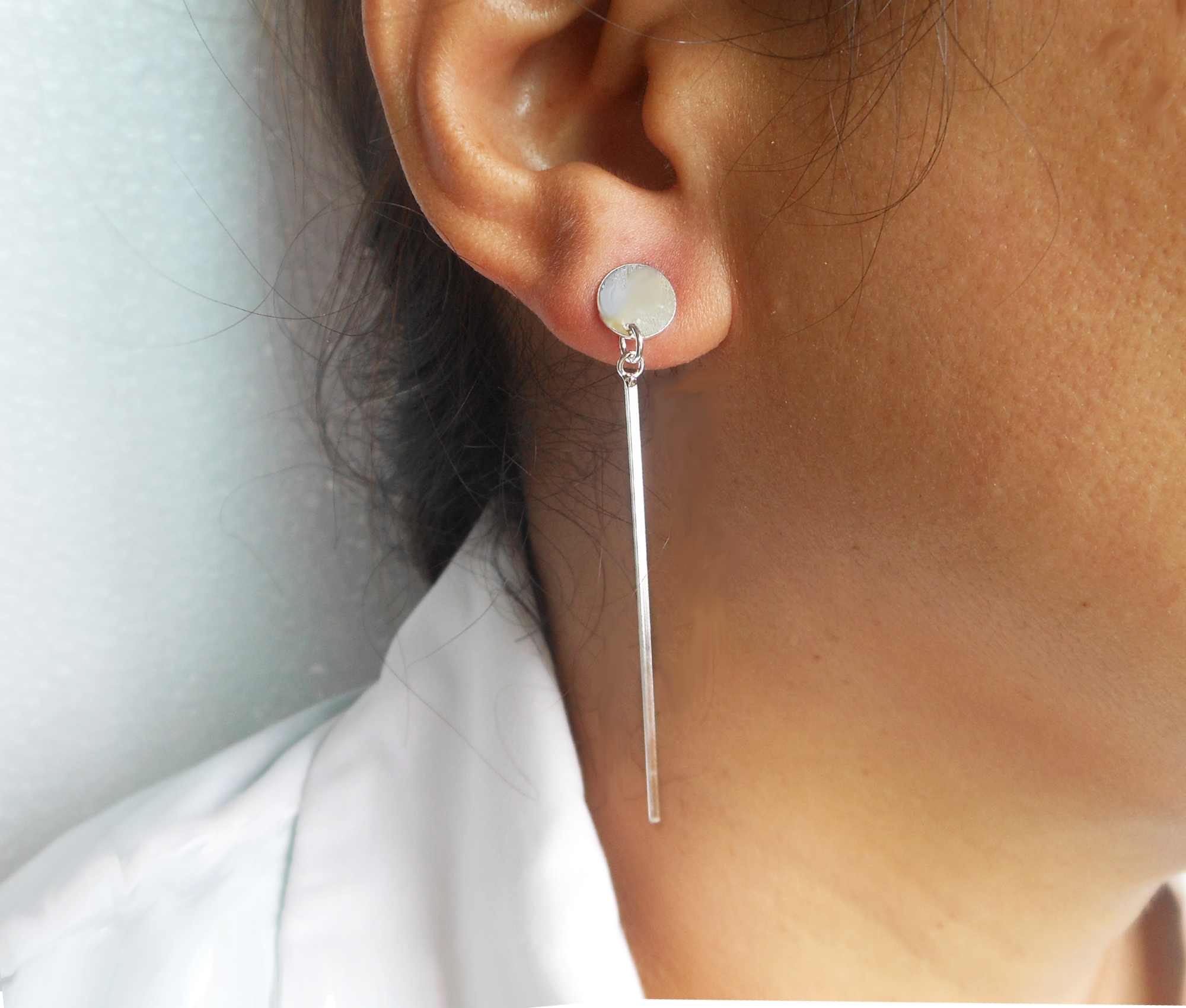 Drop Square Bar Earrings – 925 Sterling Silver Minimalist Long Dangle Bar Sup Silver - Image 12