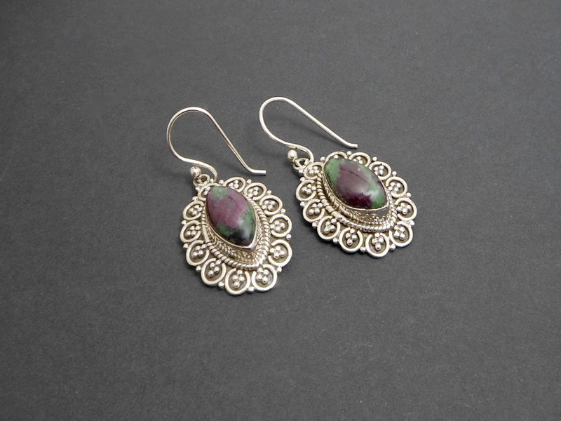 Thai Textured Dangle Earrings – Handmade 925 Sterling Silver Ruby in Azurite Jewelry - Image 12