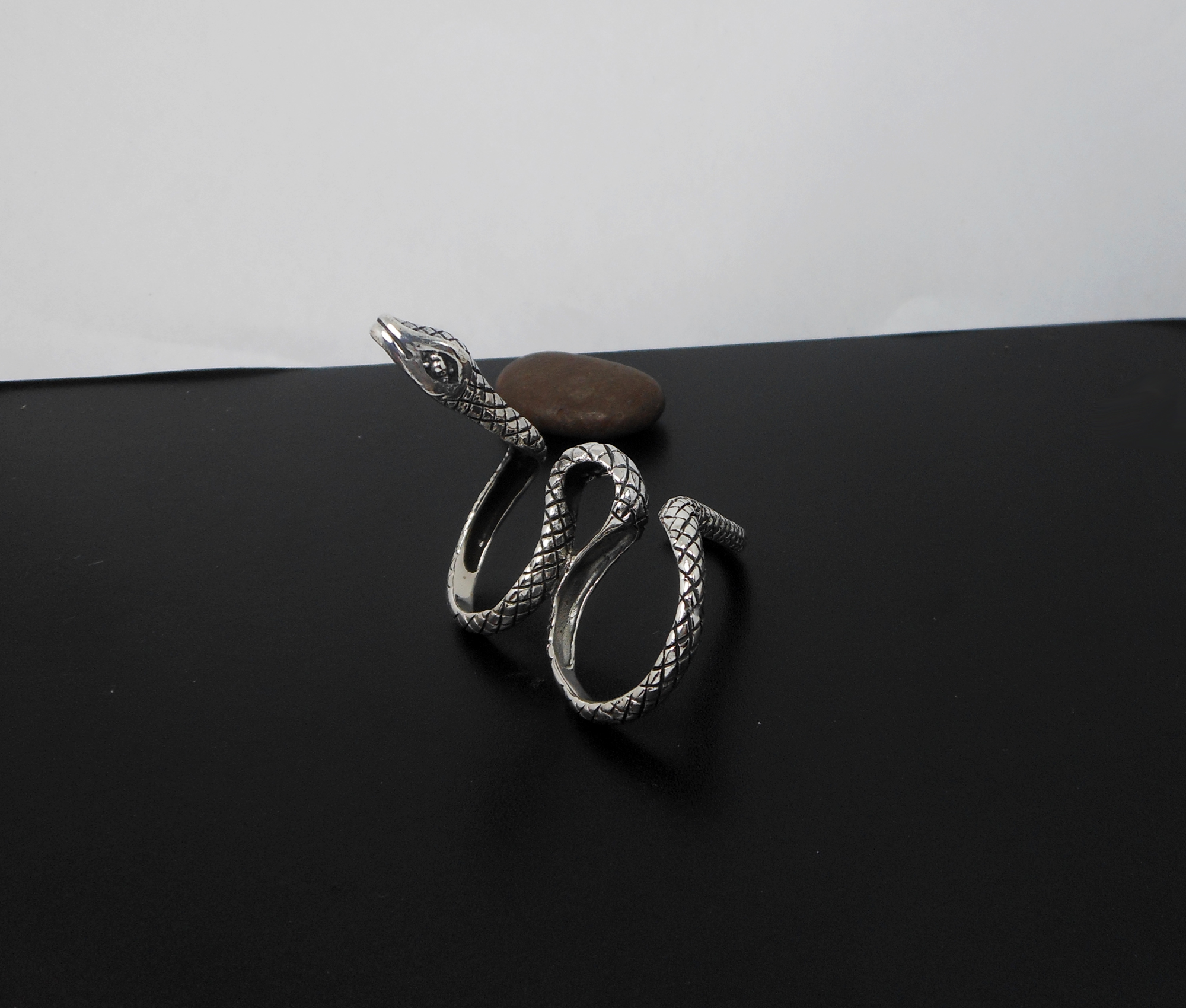 Snake Textured Wrap Double Ring – 925 Sterling Silver Adjustable Unisex Jewelry - Image 12