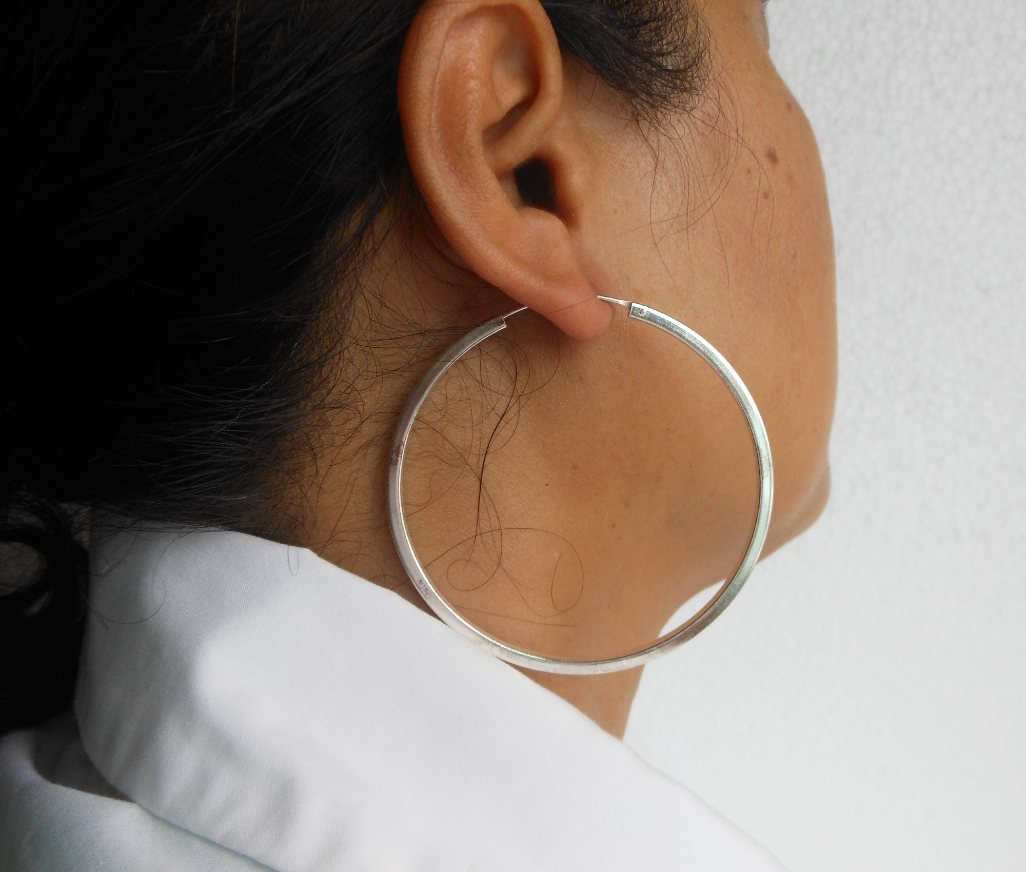 Handmade 65mm Square Tube Silver Hoop Earrings – Large Minimalist 925 Sterling Silver Jewelry - Image 3