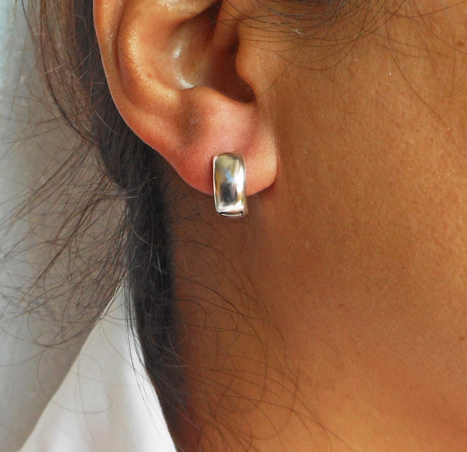 Round Dome Hug Earrings, Silver Hoop Earrings Sup Silver Sup Silver