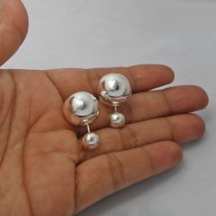 Sup Silver Double Sided Ball Stud Earrings 925 Sterling Silver, Handmade Women Earrings