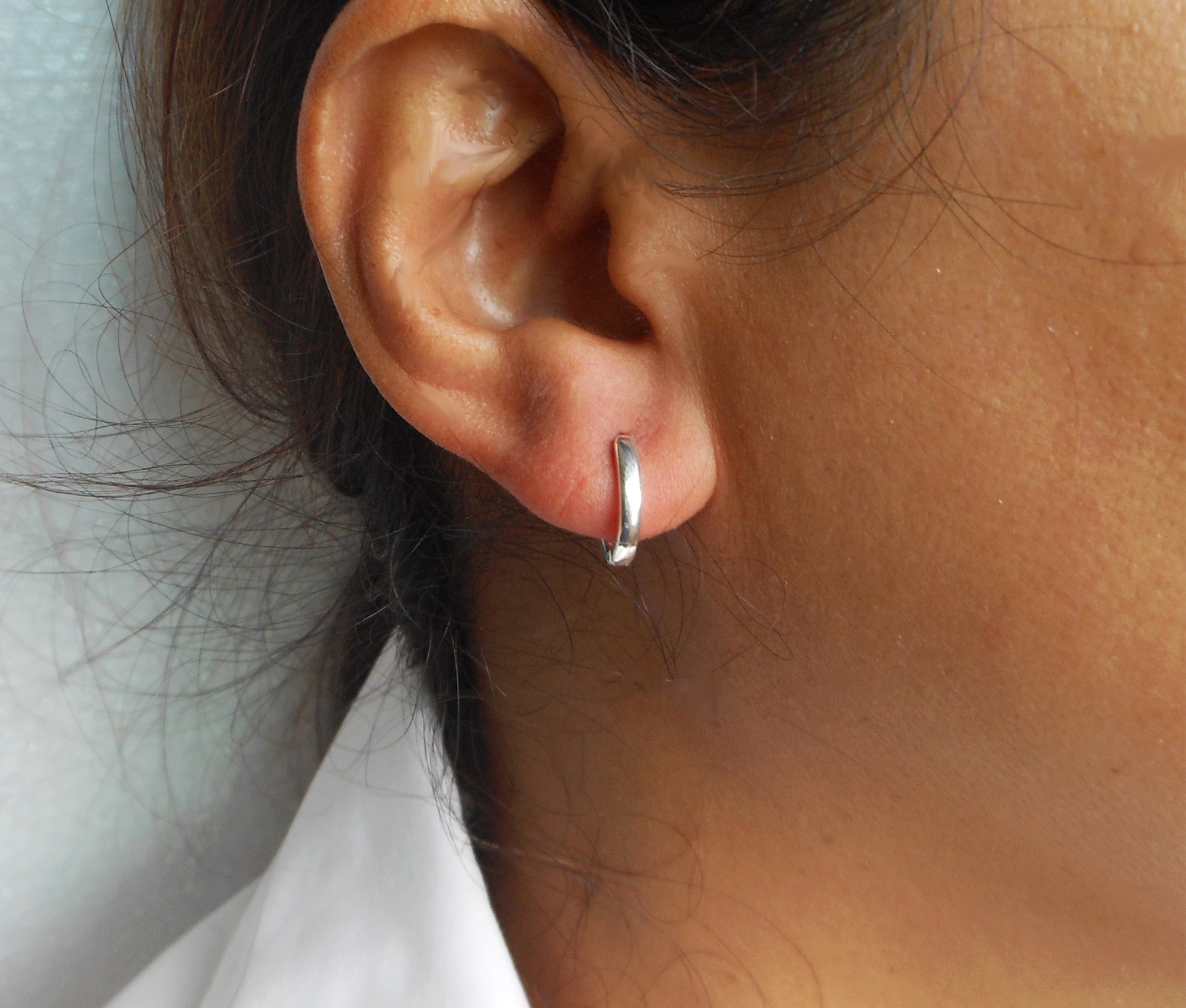 Oval Huggie Earrings – 925 Sterling Silver 2mm Wide Unisex Handmade Hoops - Image 3