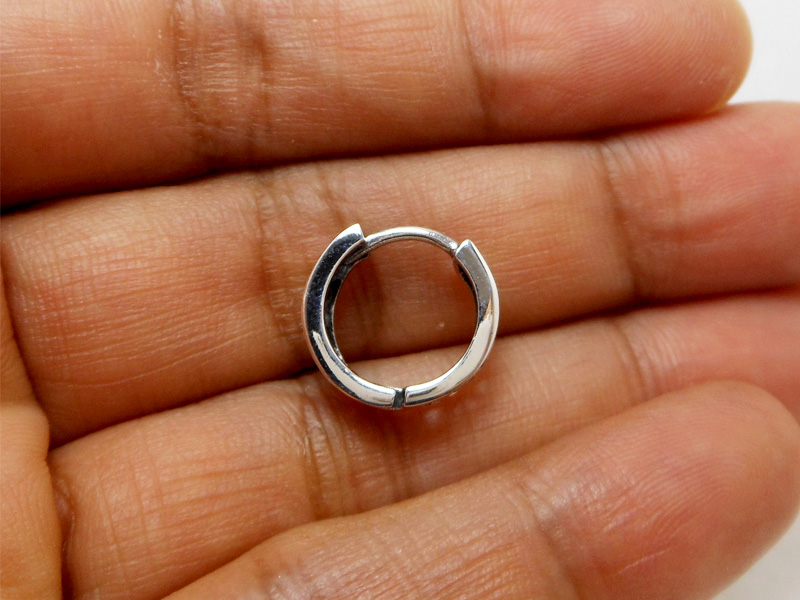 Spiral Pattern Huggie Earrings – 925 Sterling Silver Handmade Oxidized Hoops - Image 11