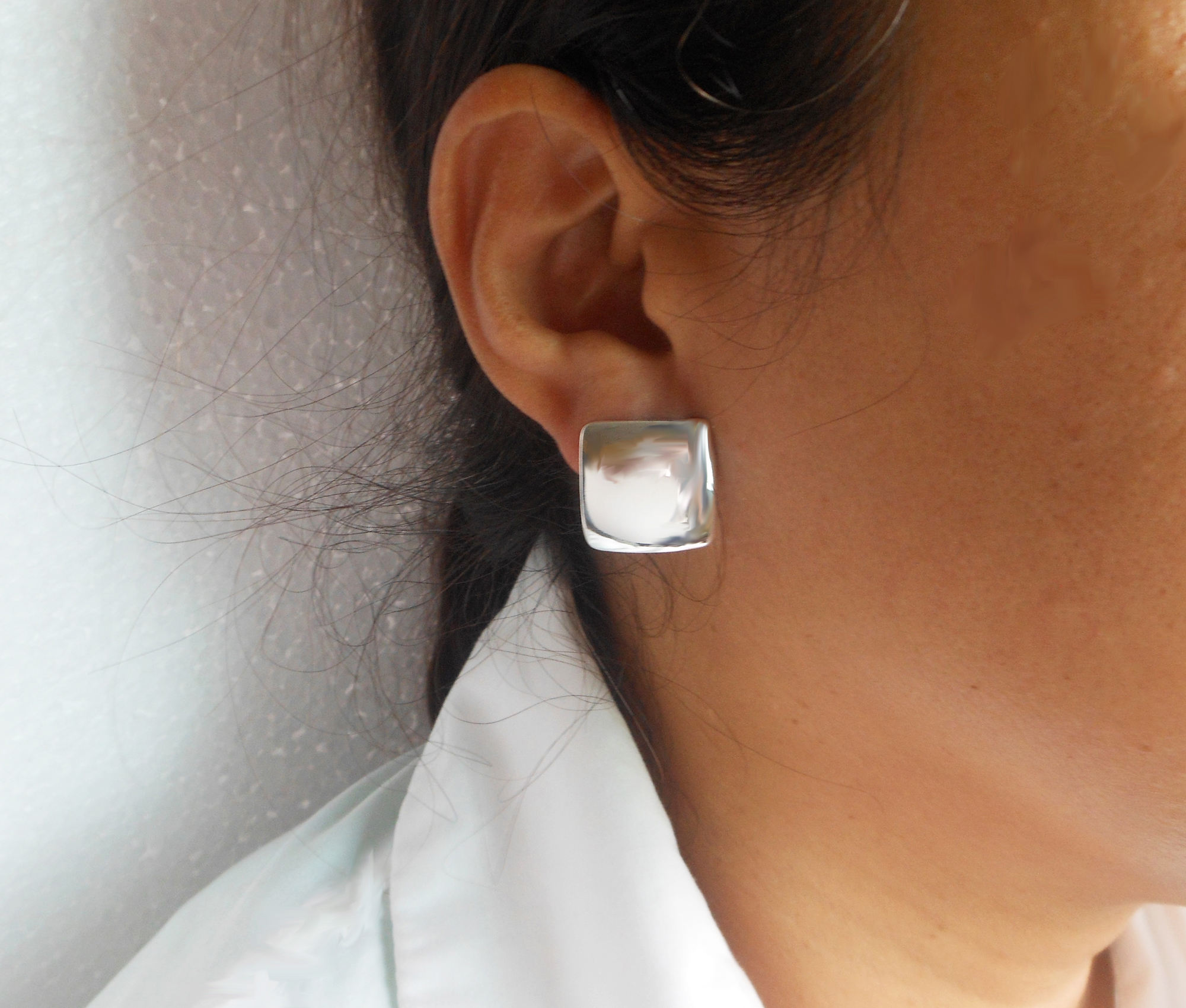 925 Sterling Silver Dome Square Stud Earrings – Handmade Geometric Jewelry - Image 10
