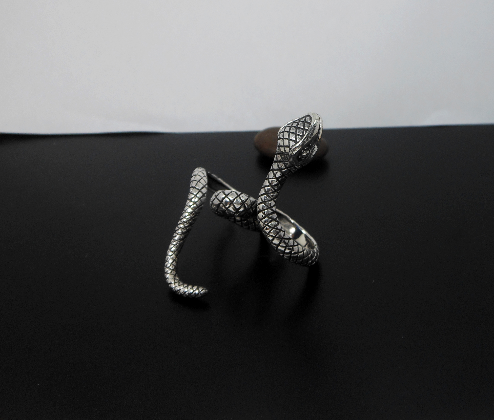 Snake Textured Wrap Double Ring – 925 Sterling Silver Adjustable Unisex Jewelry - Image 13