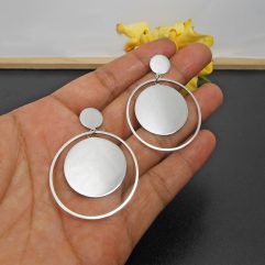 Round Dangle Earrings, Silver Disc Earrings | Sup Silver