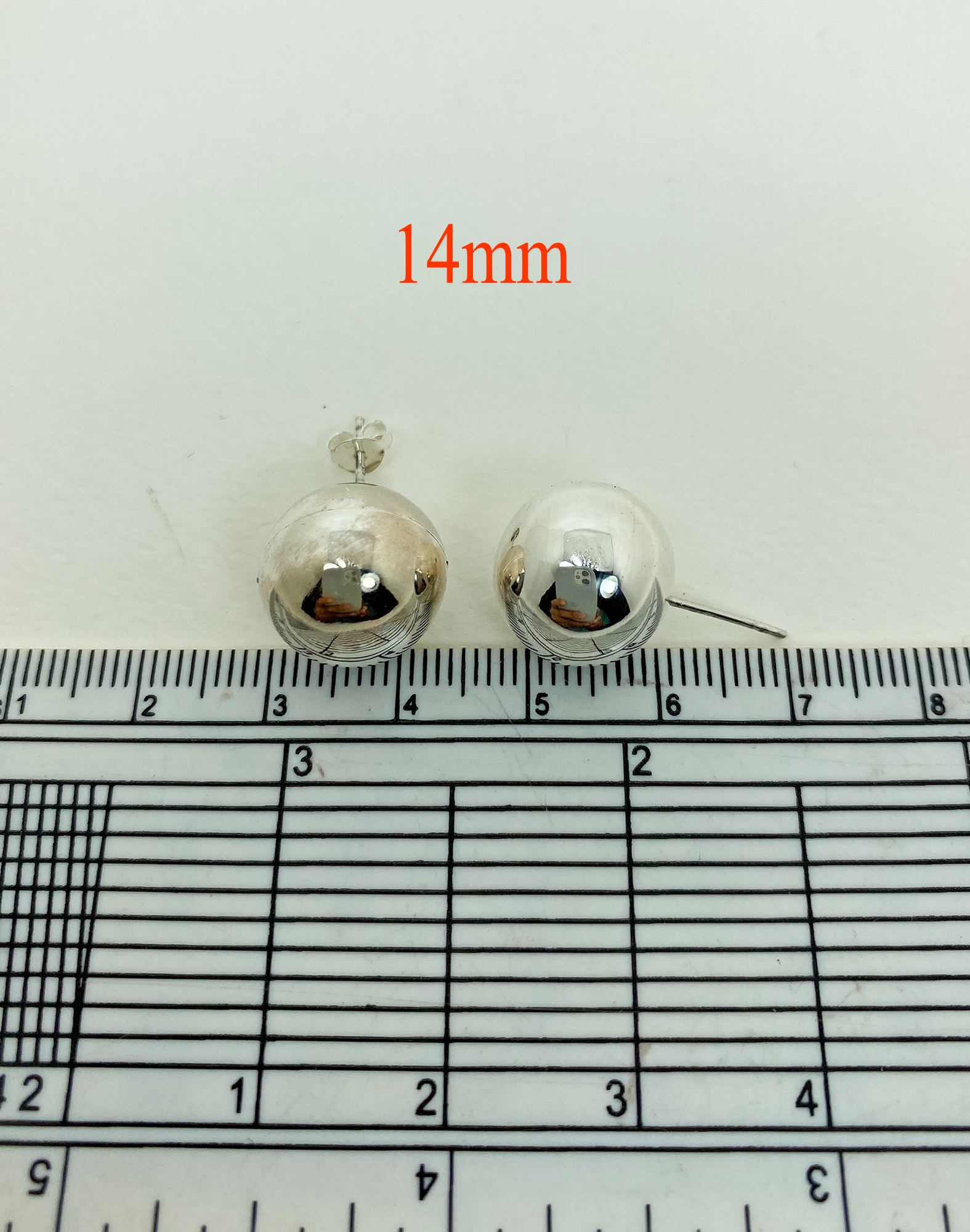 Ball Stud Earrings – Handmade 925 Sterling Silver Sphere Studs (9mm, 12mm, 14mm) - Image 5