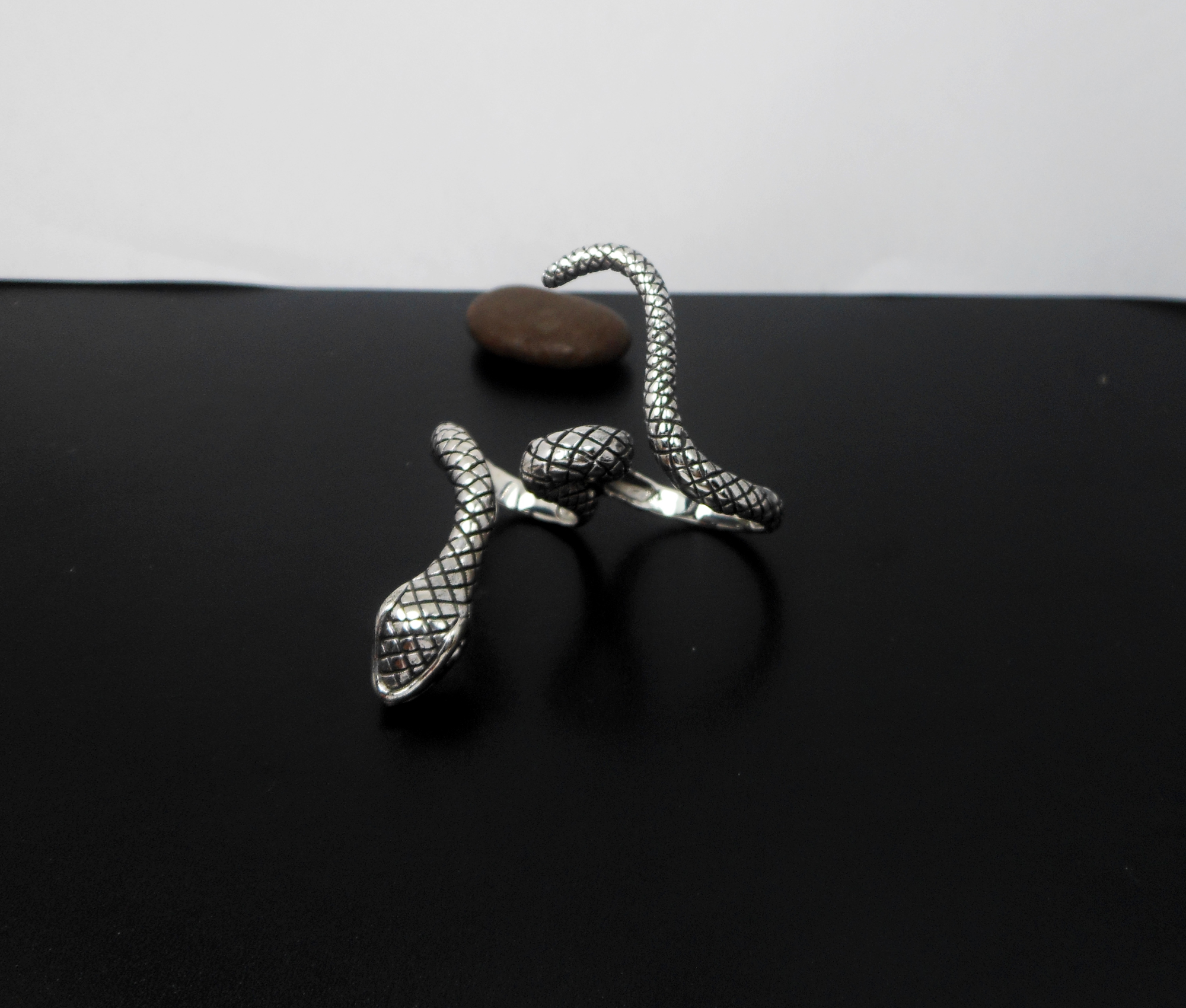 Snake Textured Wrap Double Ring – 925 Sterling Silver Adjustable Unisex Jewelry - Image 15