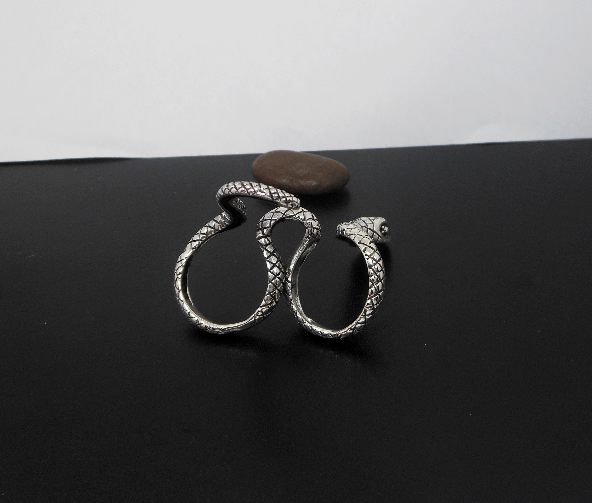 Snake Textured Wrap Double Ring – 925 Sterling Silver Adjustable Unisex Jewelry - Image 16