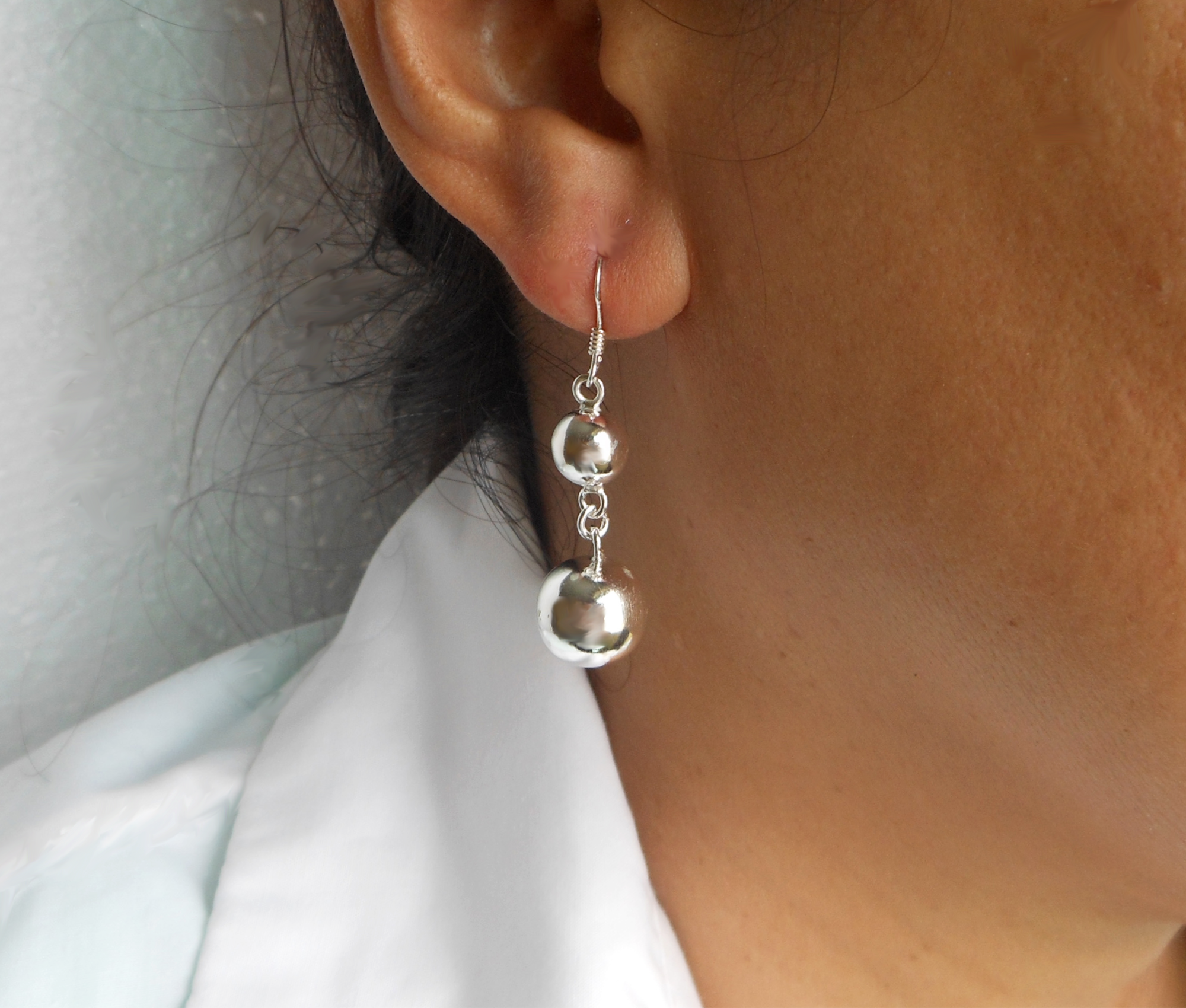 Double Ball Earrings – 925 Sterling Silver Tapered Dangle Drop Earrings | Sup Silver - Image 13