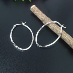Handmade Diamond-Cut Oval Hoop Earrings – 925 Sterling Silver Textured Jewelry