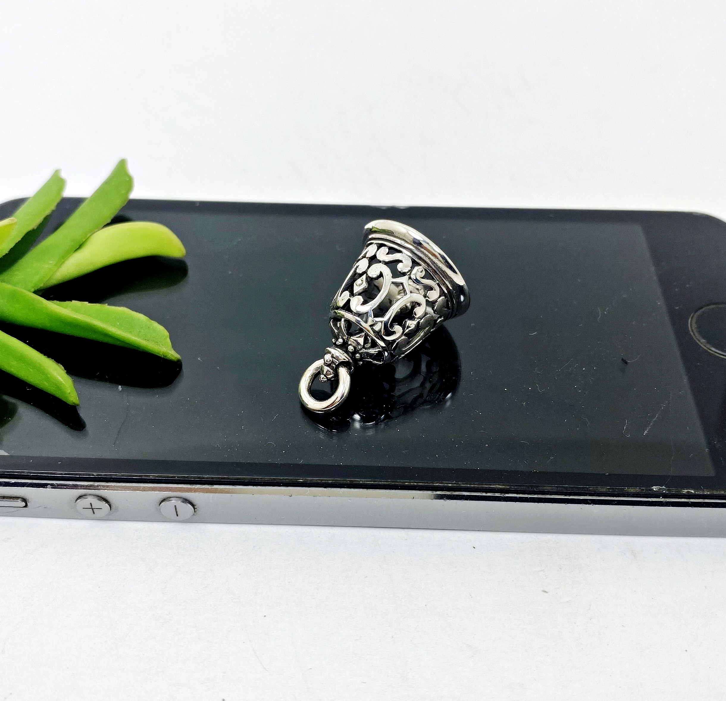Handmade Thai Filigree Bell Pendant - 925 Sterling Silver Textured Chime Charm - Image 10