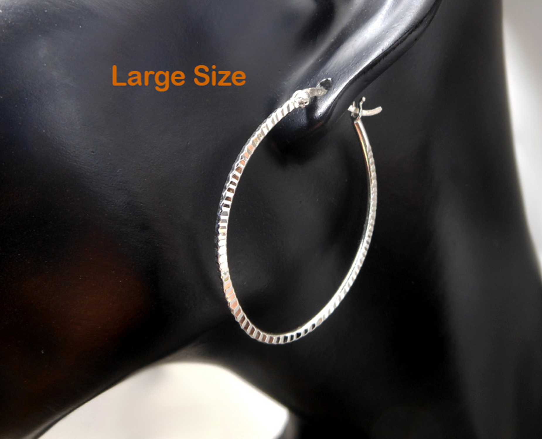 Handmade Diamond-Cut Oval Hoop Earrings – 925 Sterling Silver Textured Jewelry - Image 10
