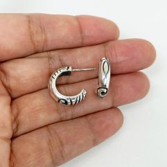Wave Texture Hoop Earrings – 925 Sterling Silver Handmade Men’s Studs