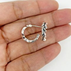 Vine Textured Hoop Stud Earrings β 925 Sterling Silver Handmade Menβs Jewelry
