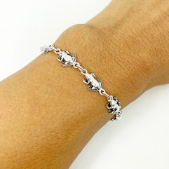 925 Sterling Silver Frog Link Chain Bracelet | Handmade Animal Jewelry
