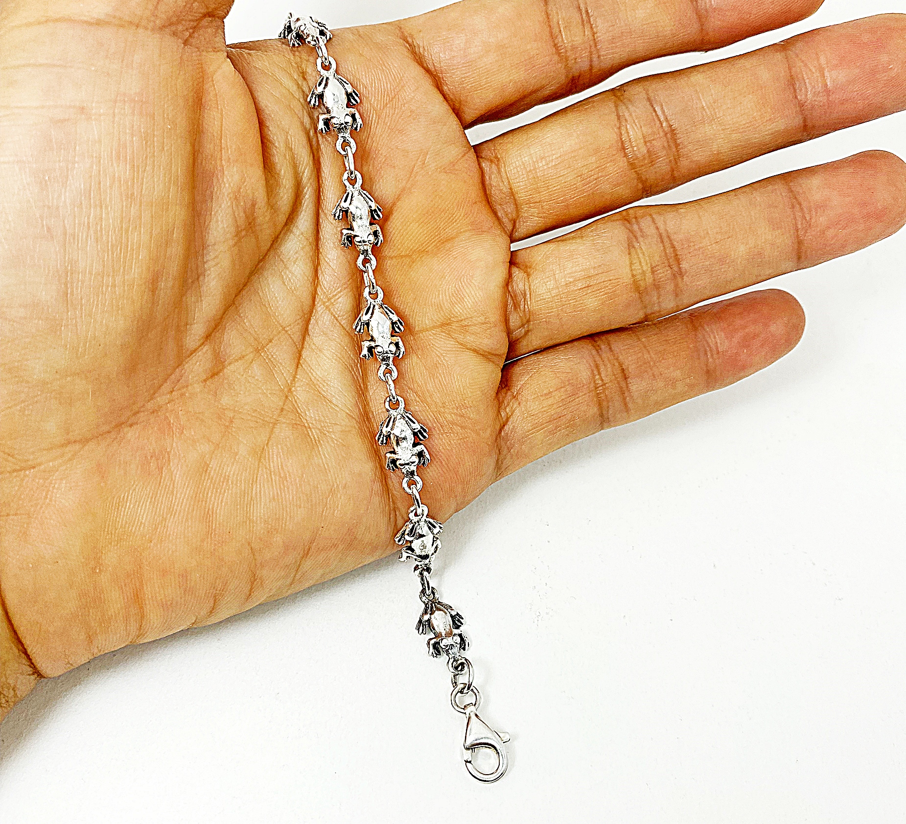 925 Sterling Silver Frog Link Chain Bracelet | Handmade Animal Jewelry - Image 4
