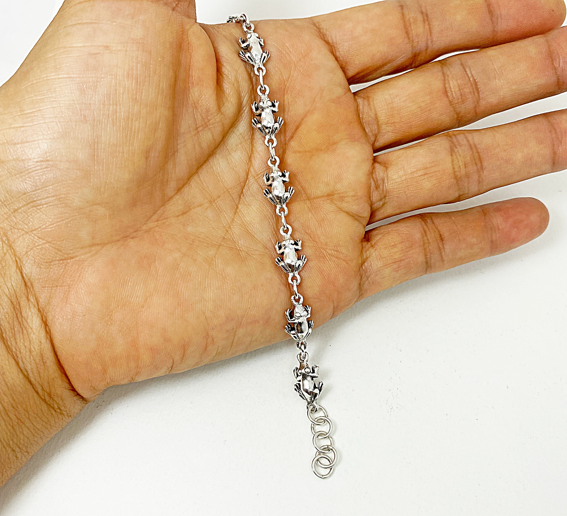 925 Sterling Silver Frog Link Chain Bracelet | Handmade Animal Jewelry - Image 5