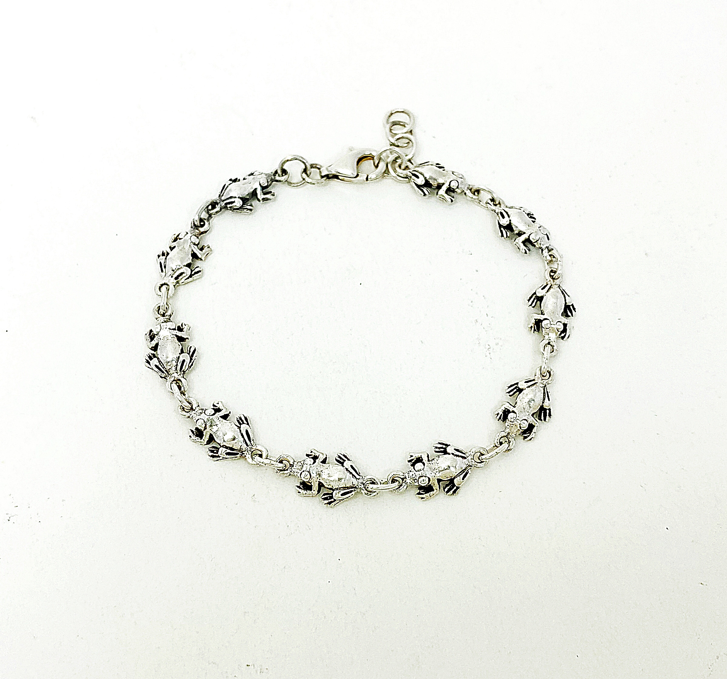 925 Sterling Silver Frog Link Chain Bracelet | Handmade Animal Jewelry - Image 7