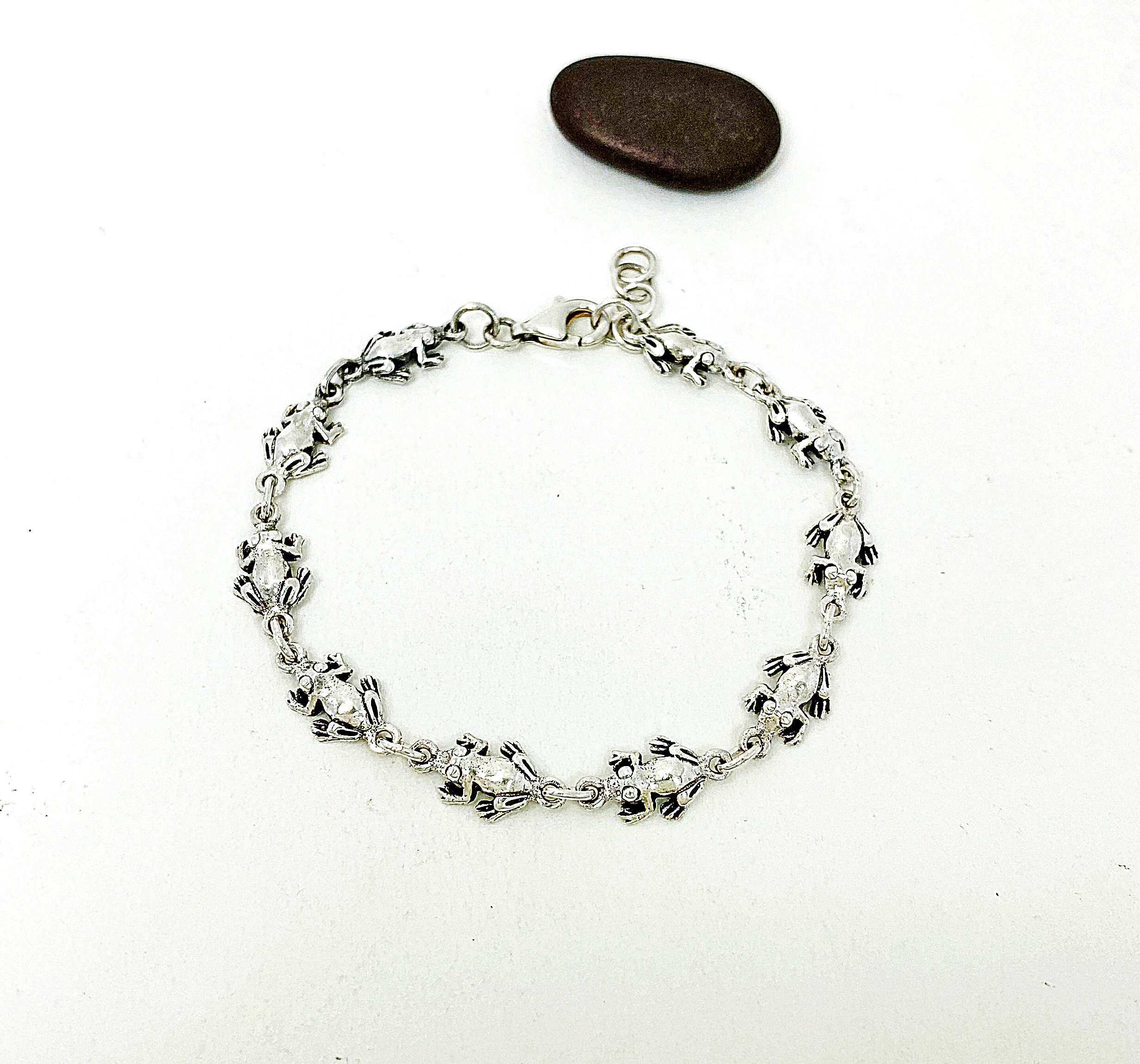 925 Sterling Silver Frog Link Chain Bracelet | Handmade Animal Jewelry - Image 9